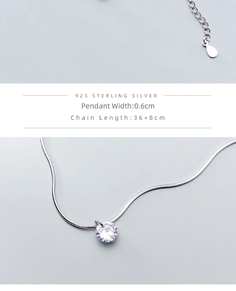 Pure 925 Sterling Silver Dazzling AAA Zircon Round Pendant Necklace for Women Fashion Choker Necklace Fine Jewelry