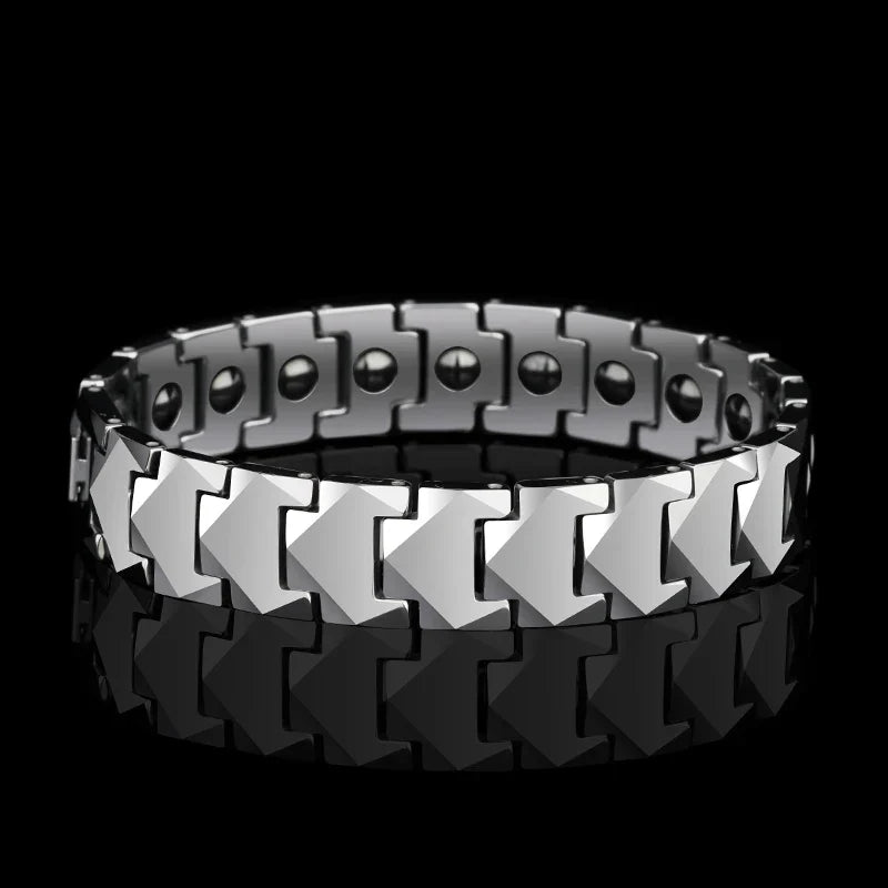 Tungsten Links Bracelets for Men Women Couples High Polished Inlay Health Magnetic Stones Three Color, Customized