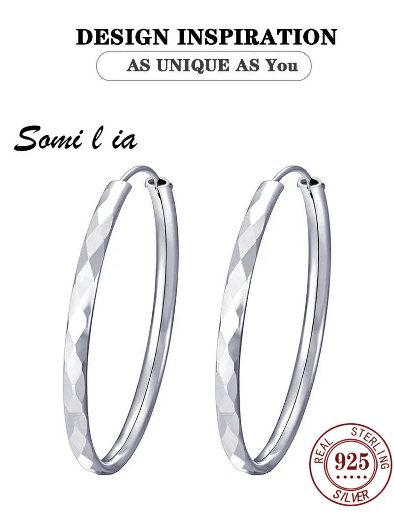 Women's Big Hoop Earrings, New Collection 100% 925 Sterling Silver Jewelry Fashion Women18K Golden серьги кольца