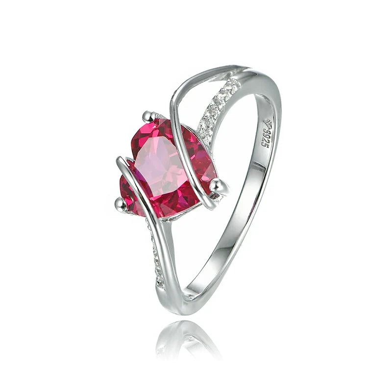 Heart Shape Ruby 925 Sterling Silver Ring 2.5 Carats Women Love Ring for Party Wedding and Engagement Romantic Gift