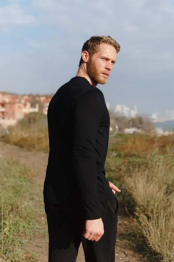 Men's 100% Merino Wool Base Layer Shirt 240G Thermal Top Warm Wicking Breathable Anti-Odor Underwear Warm Clothing Base Layer