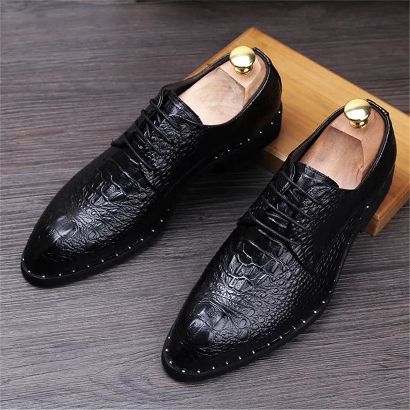 Men's Crocodile Pattern Leather Dress Shoes – Formal Slip-On Business Loafers