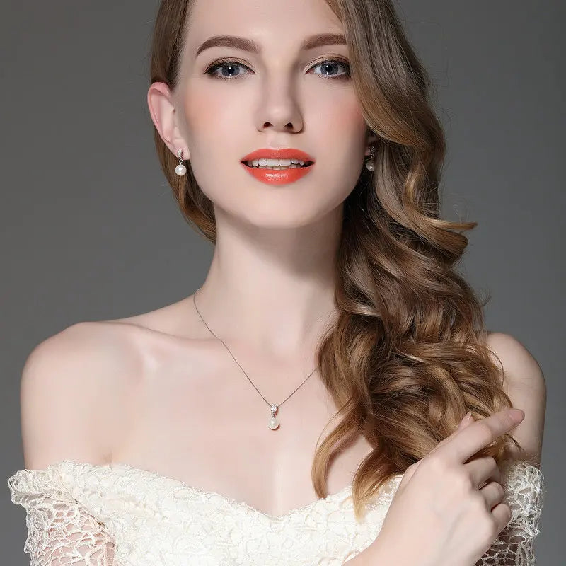 925 Sterling Silver Simulated Pearl Pendant Necklace Long Chain Necklace  Jewelry Wedding Necklace Accessories SCN030