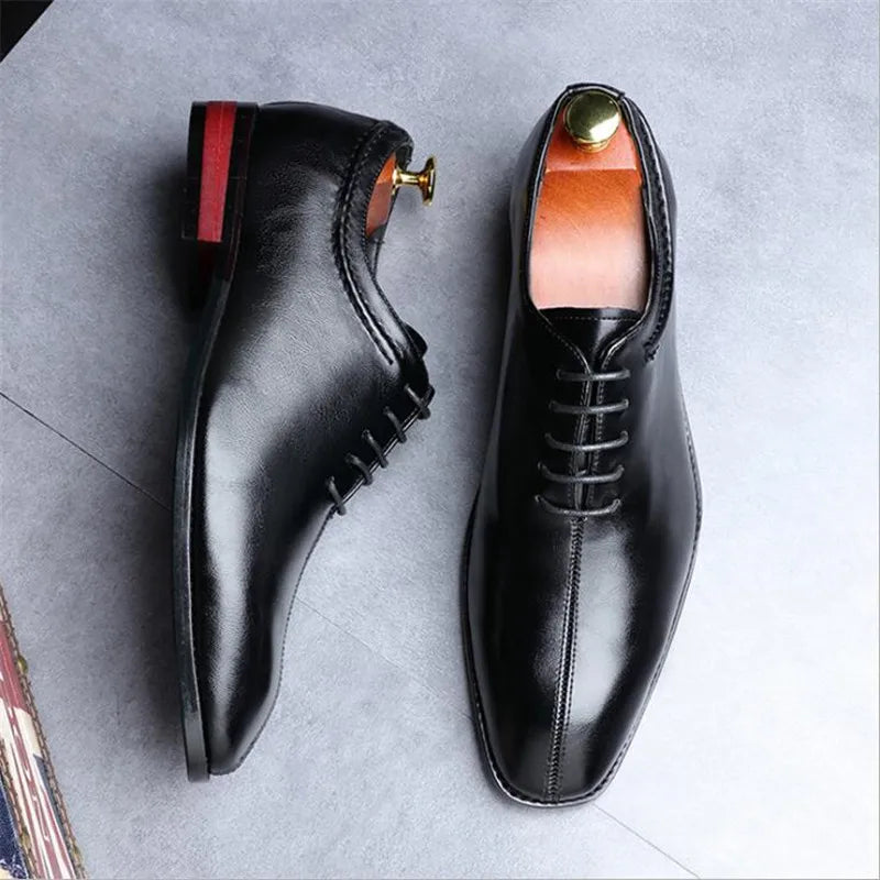 movechain Men Leather Dress Business Office Derby Shoes Mens Wedding Party Oxfords Shoes Men's Fashion Square Toe Lace-Up Flats
