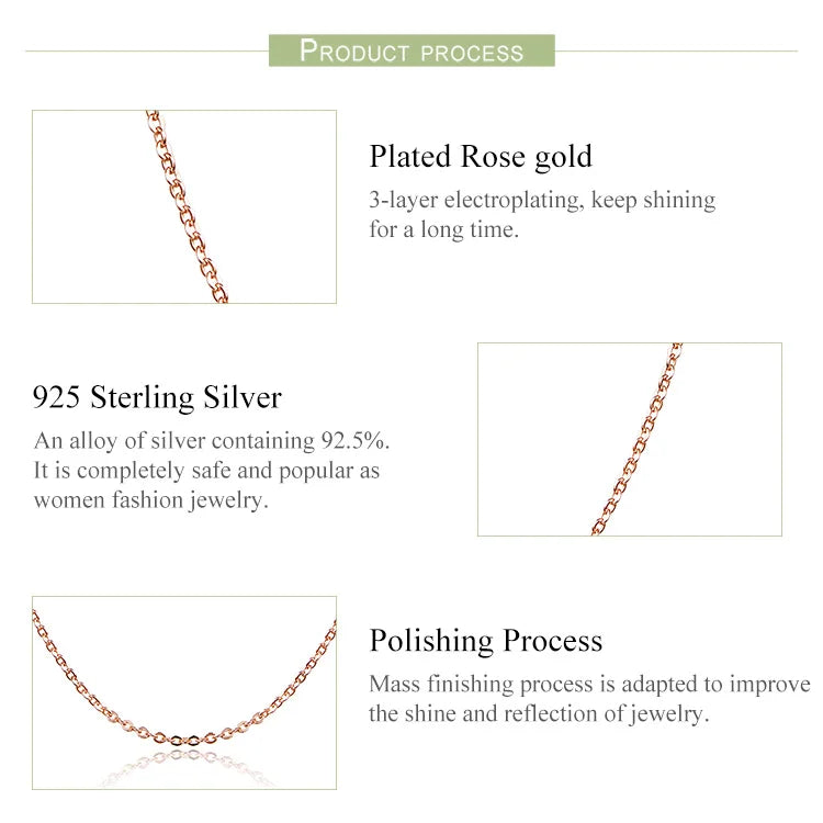 Rose Gold Color 925 Sterling Silver Necklace Chain Lobster Clasp Simple Chain Fashion Necklace Basic Jewelry 45cm