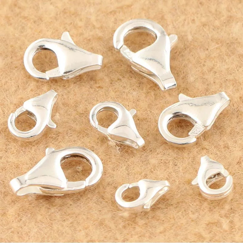 2pcs Real Pure Solid 925 Sterling Silver Lobster Spring Clasps with Ring Hook Claw Buckle Connector Jewelry Making Findings