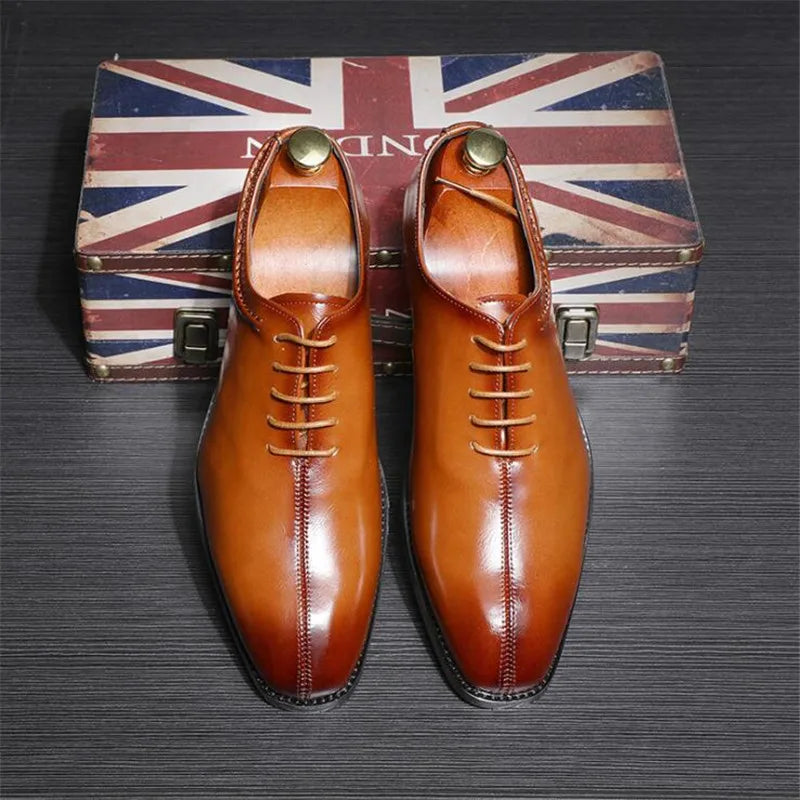 movechain Men Leather Dress Business Office Derby Shoes Mens Wedding Party Oxfords Shoes Men's Fashion Square Toe Lace-Up Flats