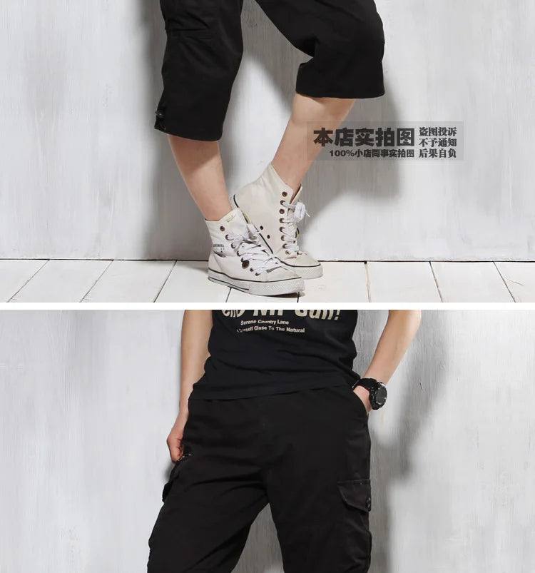 Male Shorts Multi Pocket Summer Loose Zipper Breeches Khaki Grey Plus Size Short Pant Casual Cotton Black Long Mens Cargo Shorts