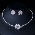 Druzy CZ Stone Big Red Flower Wedding Bridal Choker Necklace and Earrings Party Costume Jewelry Sets for Brides T0518