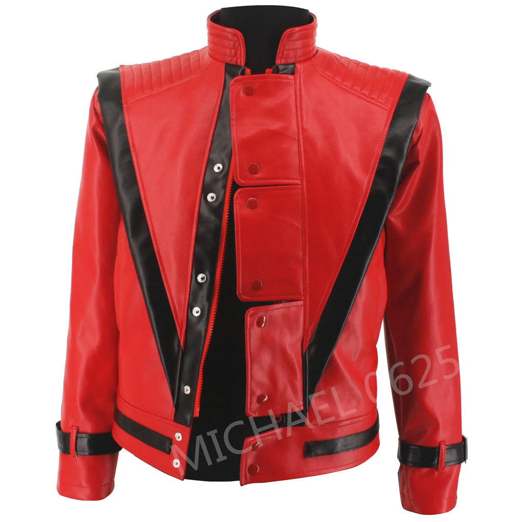 Michael Jackson Scary Night Red Leather Jacket Best Thriller Halloween Costume Christmas Gift