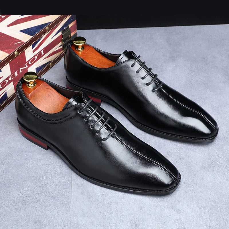 High Quality Retro Men Formal Leather Dress Shoes Pointed Toe Business Oxford Shoes Plus Size 38-48 Men Wedding Shoes