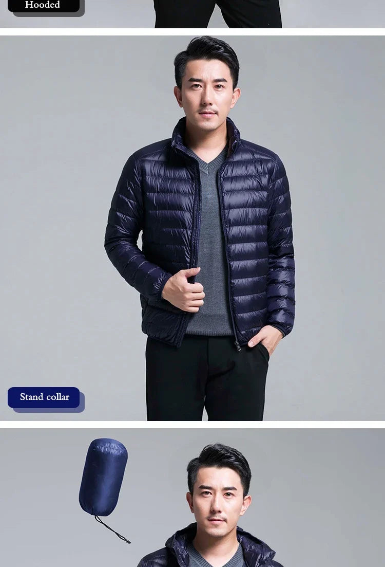 Men's All-Season Ultra Lightweight Packable Down Jacket Water and Wind-Resistant Breathable Coat Big Size Men Hoodies Jackets
