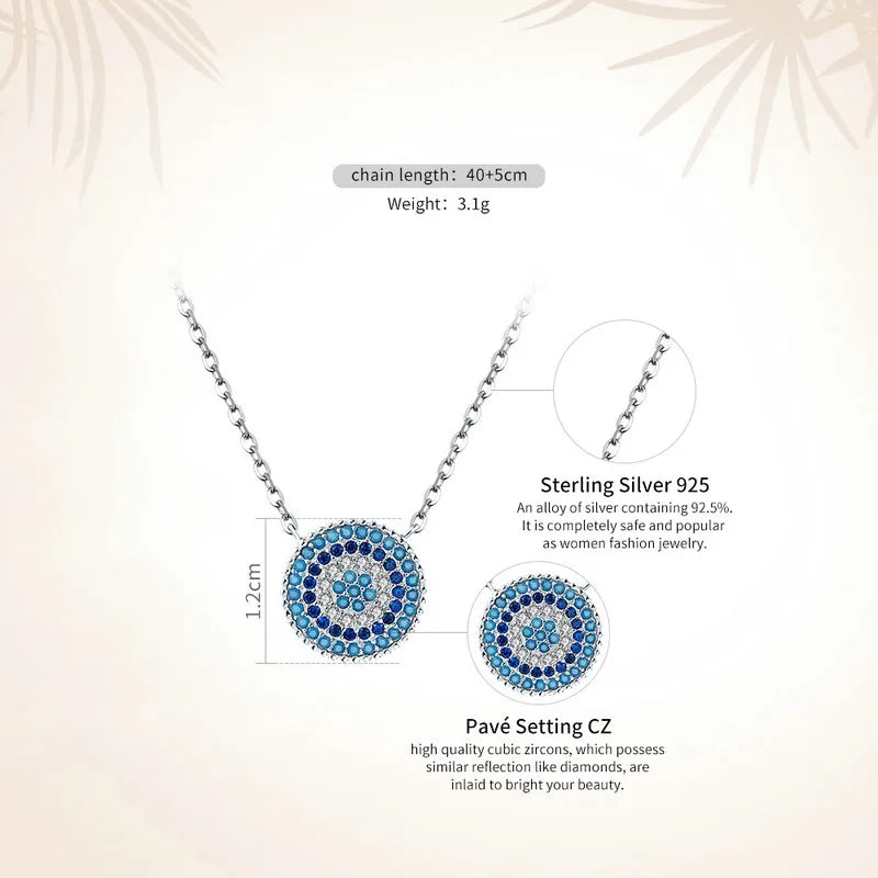 Authentic 925 Sterling Silver Blue Evil Eyes Necklace Women Lucky Pendant Necklaces Fashion Jewelry SCN099