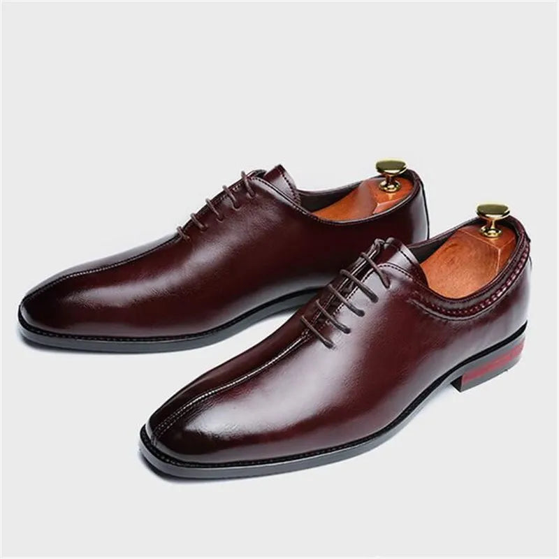 movechain Men Leather Dress Business Office Derby Shoes Mens Wedding Party Oxfords Shoes Men's Fashion Square Toe Lace-Up Flats