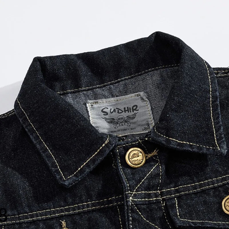 New Spring Autumn Vintage Design Men's Denim Vest Male Black Sleeveless Jackets Men Hole Jeans Brand Waistcoat 6XL,YA566