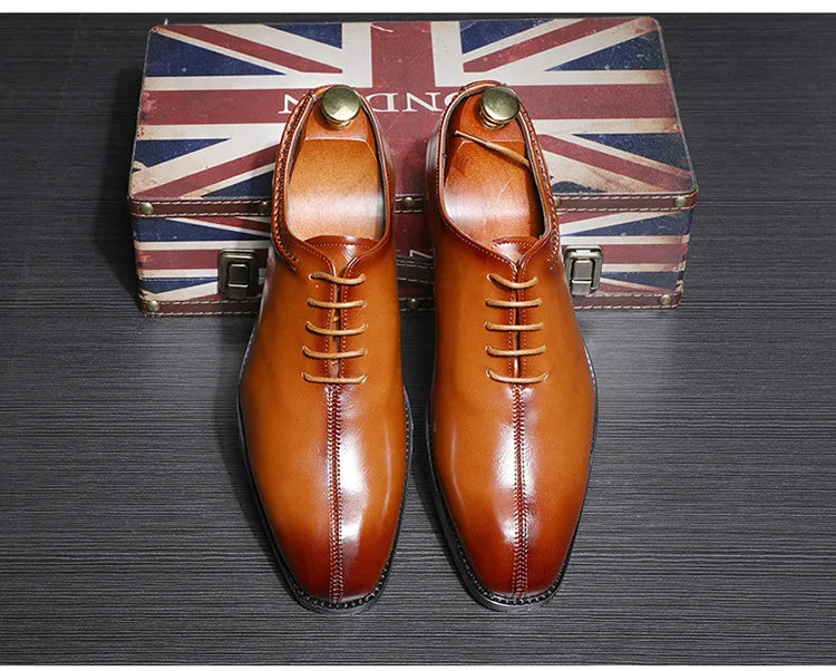 High Quality Retro Men Formal Leather Dress Shoes Pointed Toe Business Oxford Shoes Plus Size 38-48 Men Wedding Shoes