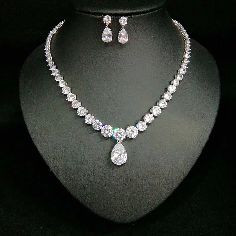 Fashion Design White Color Water Drop Shaped Cubic Zirconia Bridal Jewelry Sets For Women Wedding Accessories Gifts