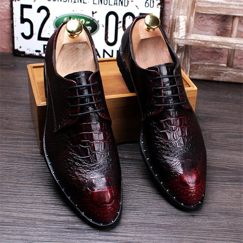 Men's Crocodile Pattern Leather Dress Shoes – Formal Slip-On Business Loafers