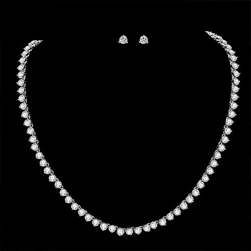 Silver Color 3 Prong Round Cubic Zirconia Necklace Earring Bridal Jewelry Set Simple Design Bride Wedding Accessories