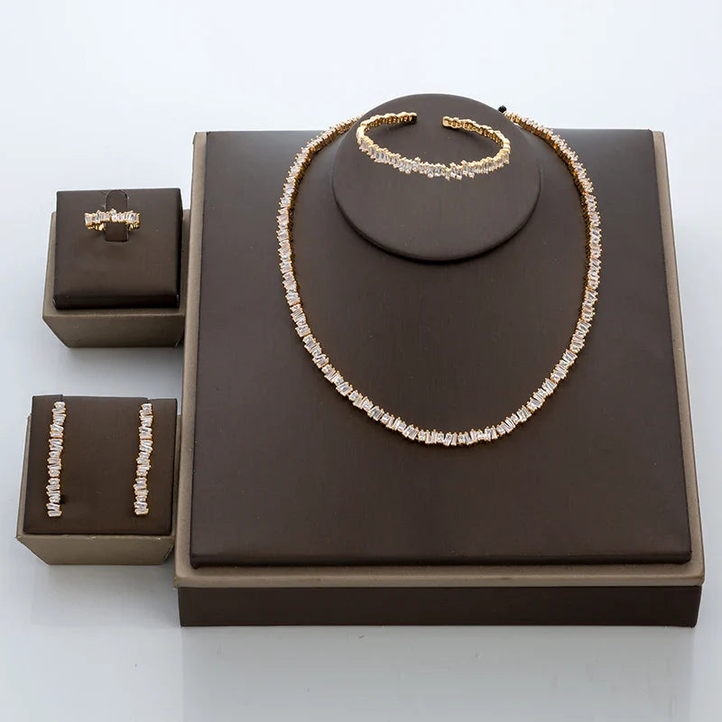 Fashion Irregural Paved Cubic Zinconia Costume Jewelry Set For Ladies Trendy Dubai Wedding Bridal Jewelry Sets TZ8014