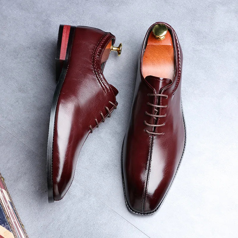 High Quality Retro Men Formal Leather Dress Shoes Pointed Toe Business Oxford Shoes Plus Size 38-48 Men Wedding Shoes