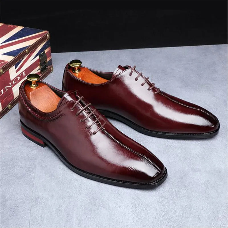 Men Leather Dress Business Office Derby Shoes Mens Wedding Party Oxfords Shoes Men's Fashion Square Toe Lace-Up Flats