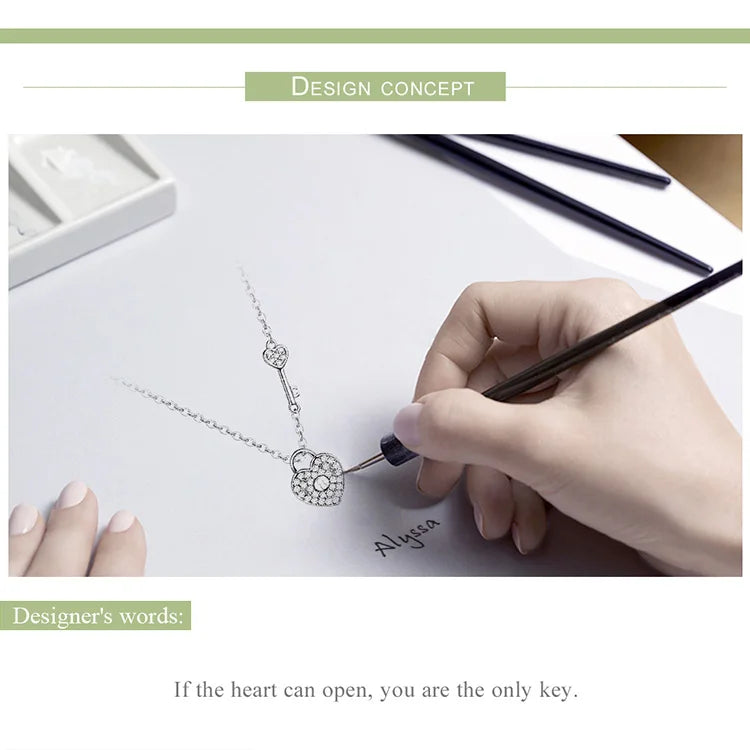 New Arrival Luxury 925 Sterling Silver Love Heart Lock & Key Pendant Necklace for Women Wedding Fine Jewelry SCN315