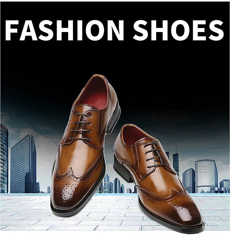 Men's Leather Shoes Carved Business Dress Shoes Shoes For Men Pointed British Brock Shoe EU Large Size 39-47 New
