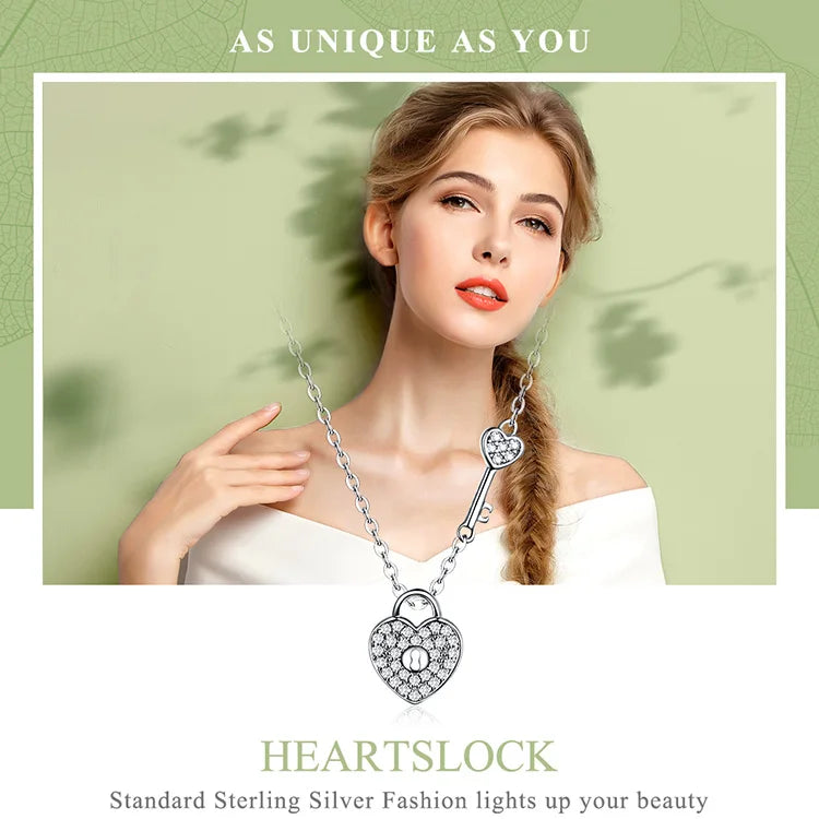 New Arrival Luxury 925 Sterling Silver Love Heart Lock & Key Pendant Necklace for Women Wedding Fine Jewelry SCN315