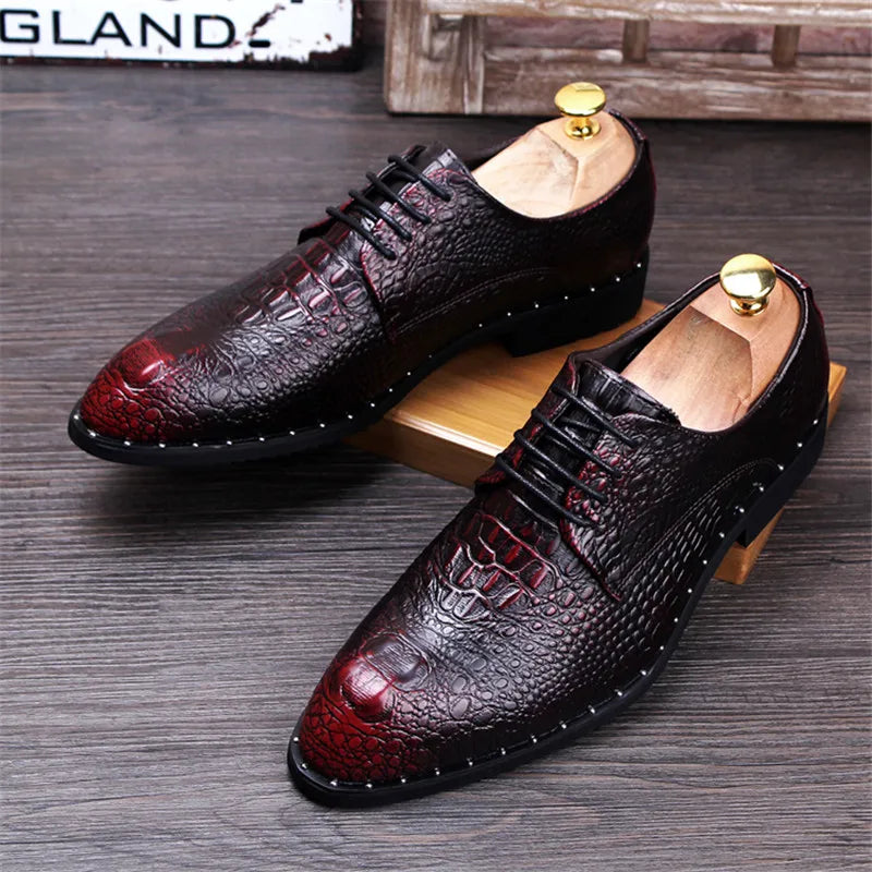 Men's Crocodile Pattern Leather Dress Shoes – Formal Slip-On Business Loafers