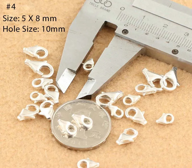 2pcs Real Pure Solid 925 Sterling Silver Lobster Spring Clasps with Ring Hook Claw Buckle Connector Jewelry Making Findings