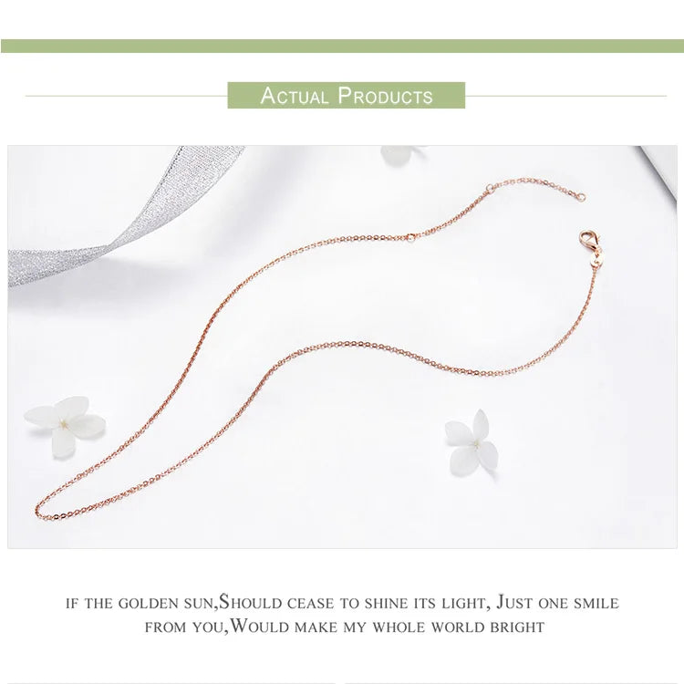 Rose Gold Color 925 Sterling Silver Necklace Chain Lobster Clasp Simple Chain Fashion Necklace Basic Jewelry 45cm