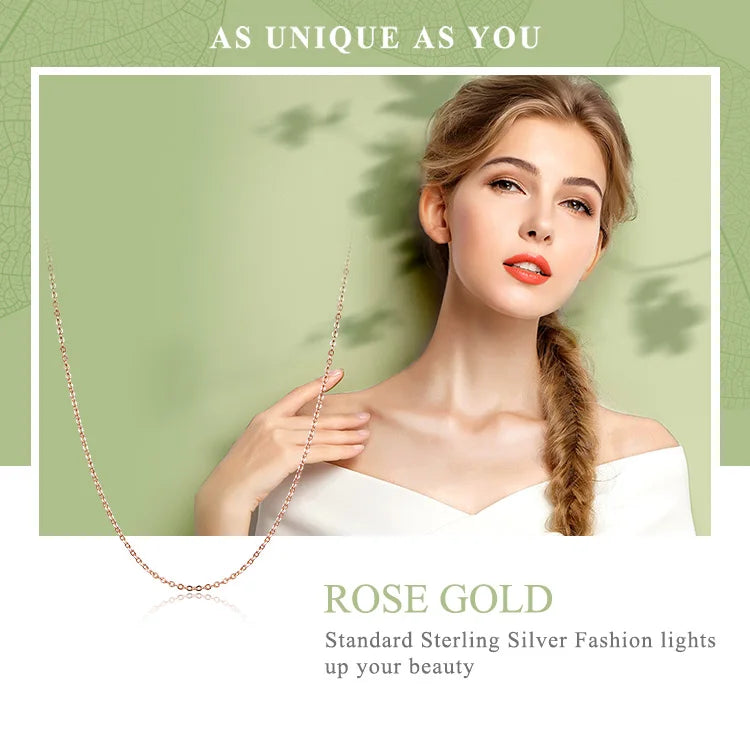 Rose Gold Color 925 Sterling Silver Necklace Chain Lobster Clasp Simple Chain Fashion Necklace Basic Jewelry 45cm