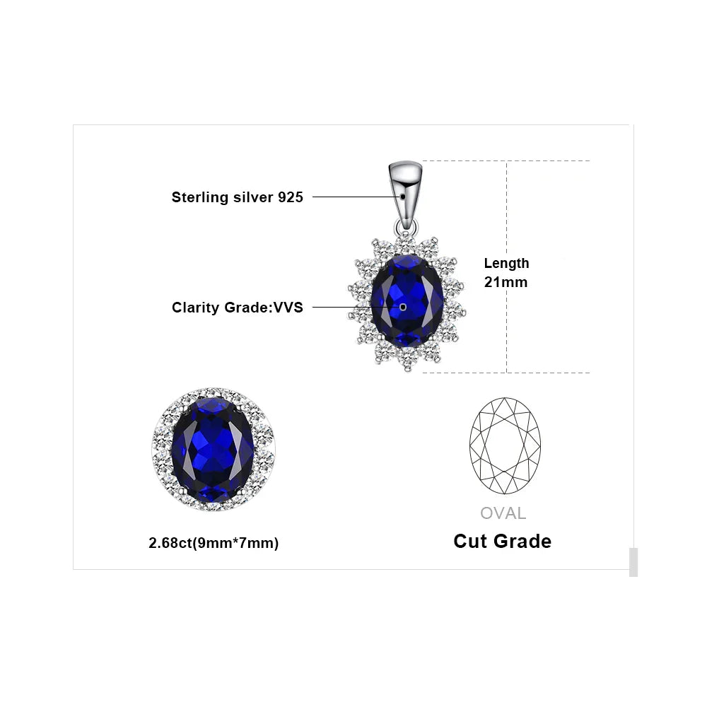 Princess Diana Created Blue Sapphire Ruby Simulated Emerald 925 Sterling Silver Pendant Necklace Women No Chain