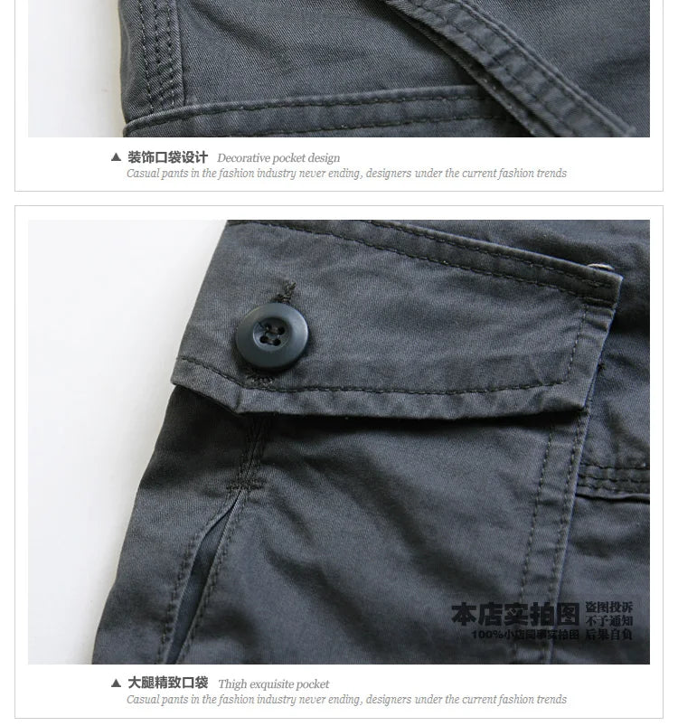 Male Shorts Multi Pocket Summer Loose Zipper Breeches Khaki Grey Plus Size Short Pant Casual Cotton Black Long Mens Cargo Shorts
