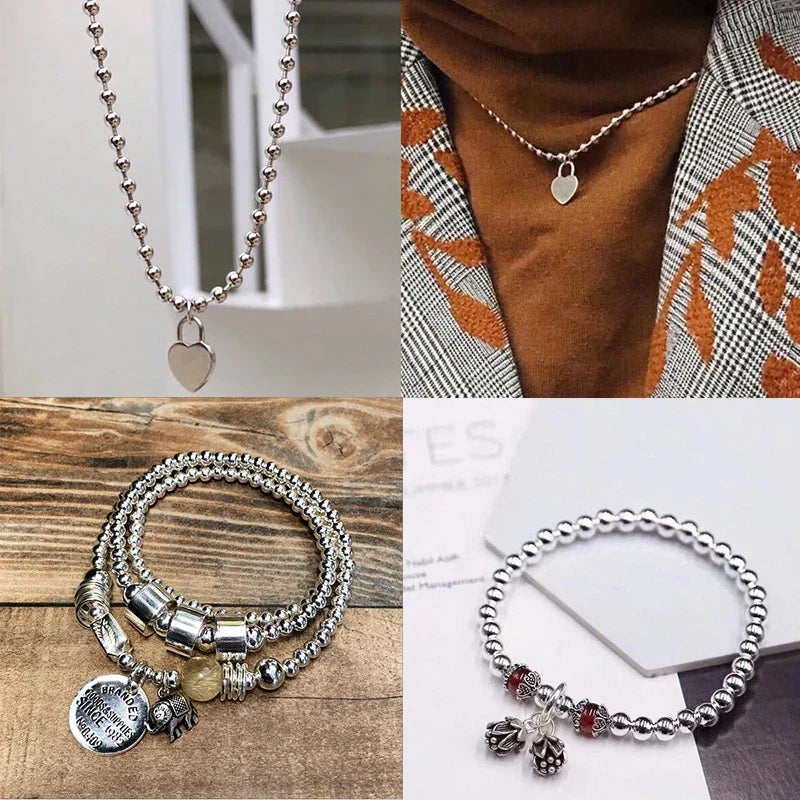 2-5MM 925 Sterling Silver Round Beads Spacer Beads Jewelry Findings Accessories Silver Bead for Bracelet&Necklace Jewelry Making