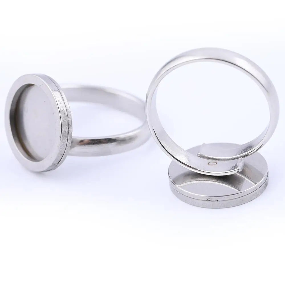 10pcs rose gold plated Fitting 12mm round cabochon ring blanks adjustable stainless steel base setting diy jewelry bezels