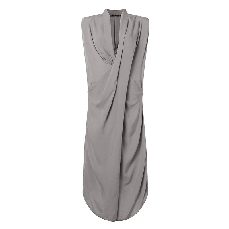 Oversize Asymmetrical Maxi Dress Women's Summer 2025 Holiday Sundress Female V Neck Draped Vestidos Rayon Robes Femme
