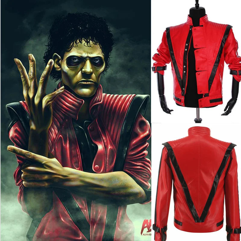 Michael Jackson Scary Night Red Leather Jacket Best Thriller Halloween Costume Christmas Gift