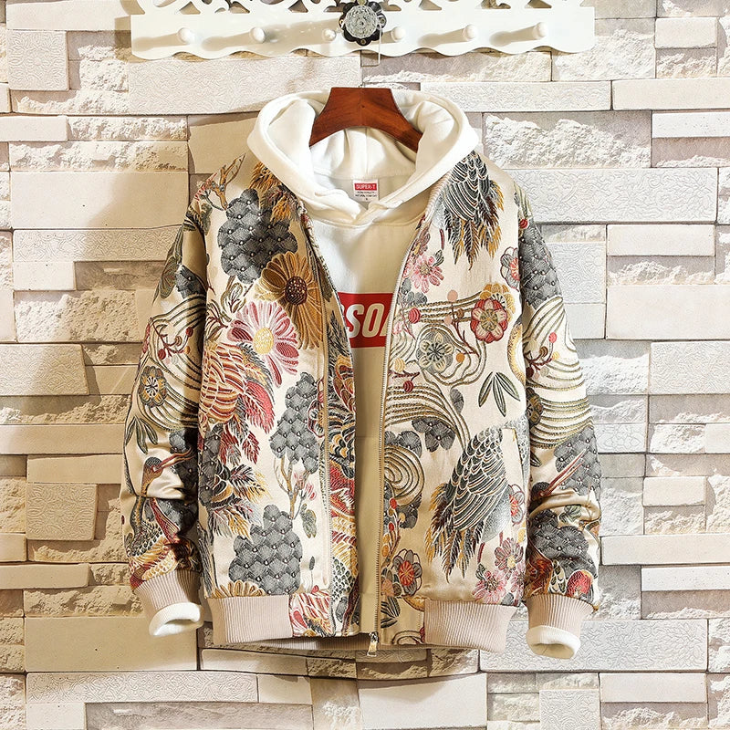 Embroidered Jacket 2025 New Fashion Stand Collar Jacket Boutique plus Size Men's Hip Hop casual Men's Jacket 5X Bohemian style