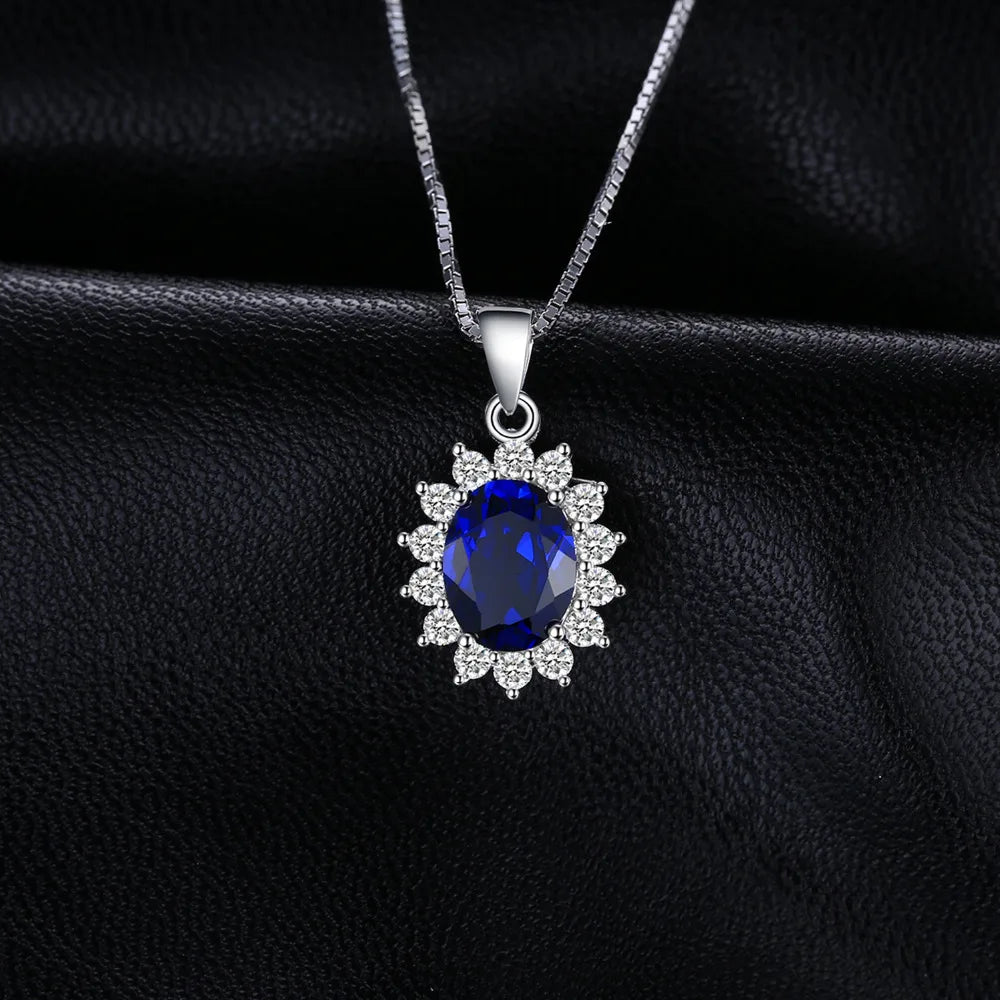 Princess Diana Created Blue Sapphire Ruby Simulated Emerald 925 Sterling Silver Pendant Necklace for WomenNo Chain