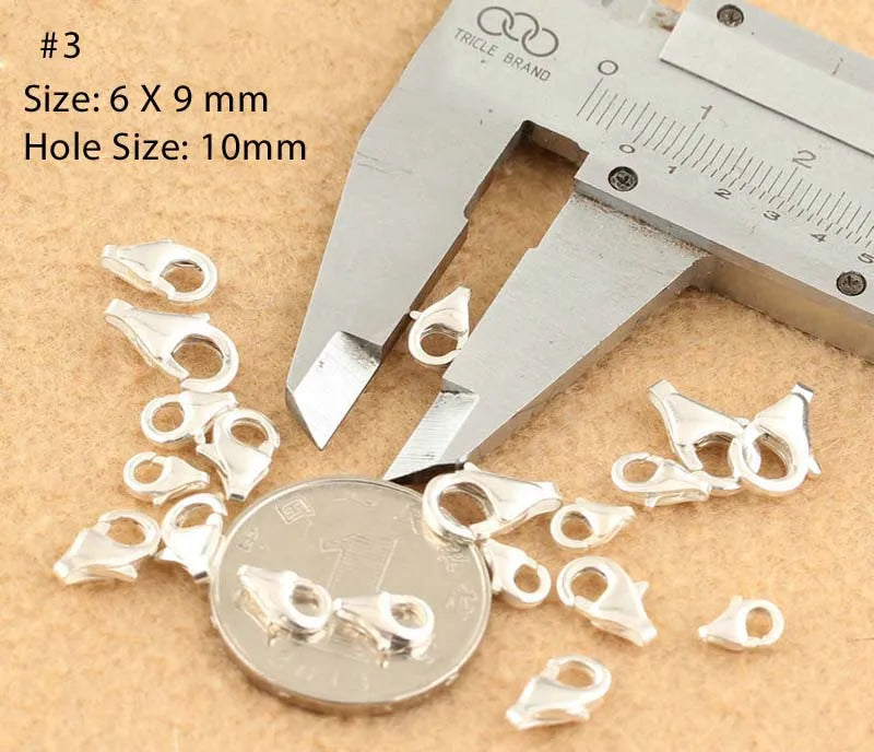 2pcs Real Pure Solid 925 Sterling Silver Lobster Spring Clasps with Ring Hook Claw Buckle Connector Jewelry Making Findings