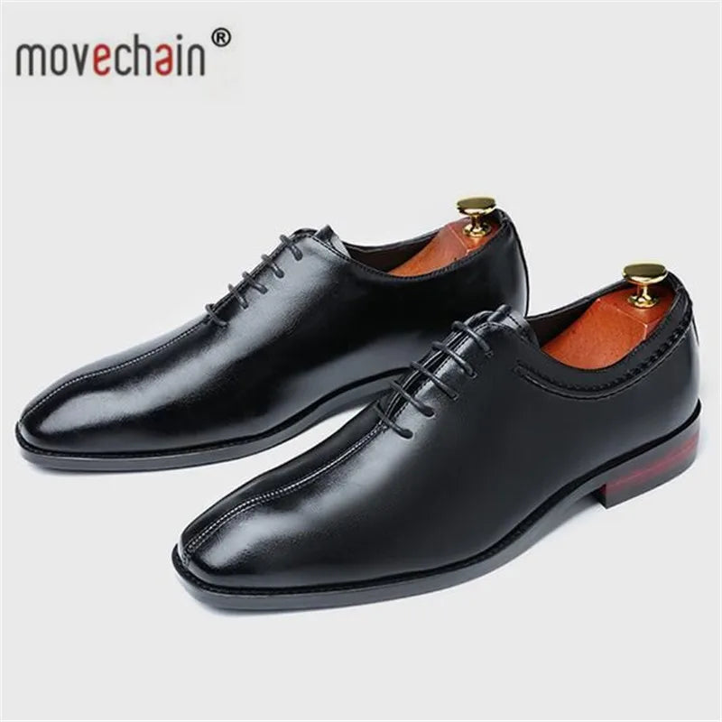 movechain Men Leather Dress Business Office Derby Shoes Mens Wedding Party Oxfords Shoes Men's Fashion Square Toe Lace-Up Flats