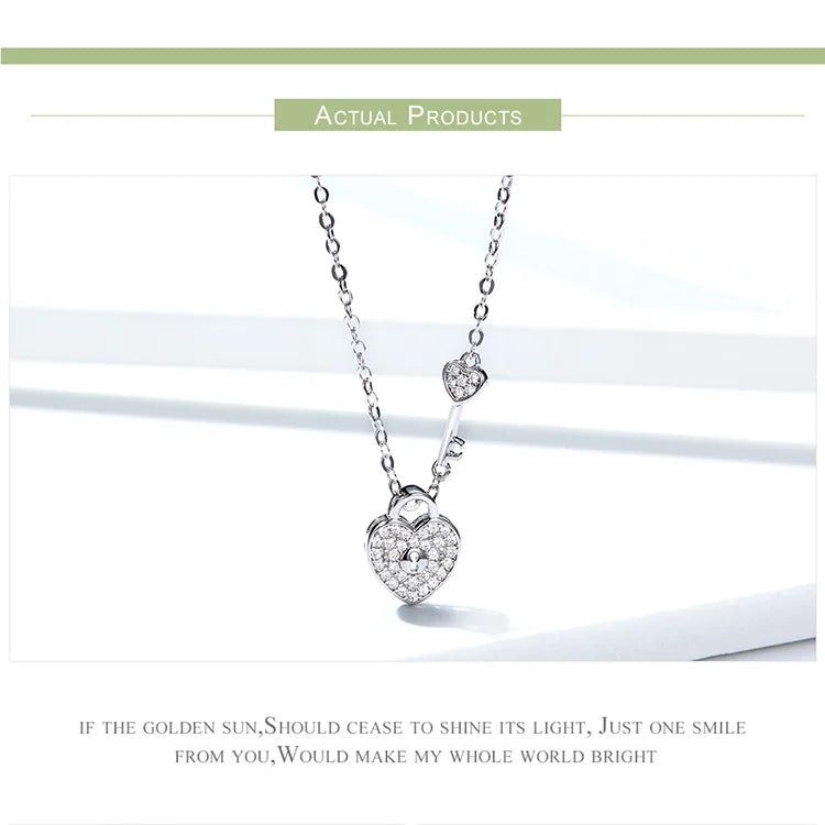 New Arrival Luxury 925 Sterling Silver Love Heart Lock & Key Pendant Necklace for Women Wedding Fine Jewelry SCN315