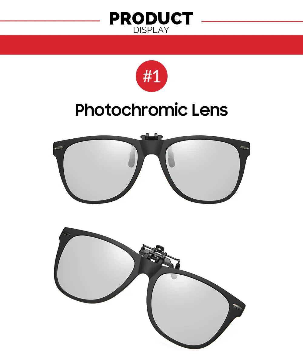 Men Photochromic Polarized Lens Flip Up Clip on Sunglasses Women Driving Sun Glasses with Clips 2026 Trending Product