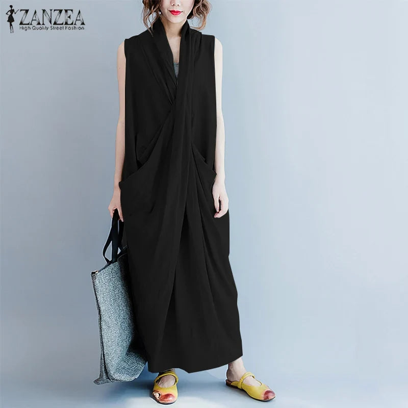 Oversize Asymmetrical Maxi Dress Women's Summer 2025 Holiday Sundress Female V Neck Draped Vestidos Rayon Robes Femme