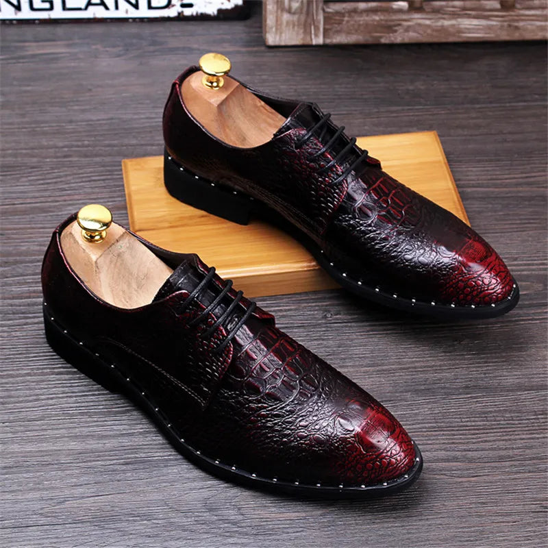 Men's Crocodile Pattern Leather Dress Shoes – Formal Slip-On Business Loafers