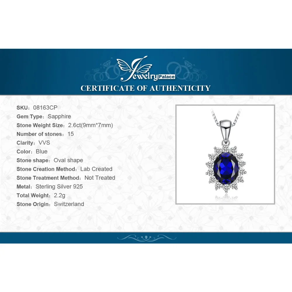 Princess Diana Created Blue Sapphire Ruby Simulated Emerald 925 Sterling Silver Pendant Necklace for WomenNo Chain