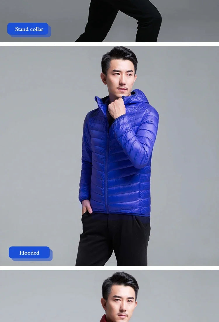 Men's All-Season Ultra Lightweight Packable Down Jacket Water and Wind-Resistant Breathable Coat Big Size Men Hoodies Jackets
