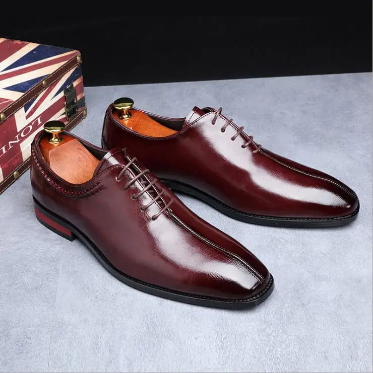 Men Leather Dress Business Office Derby Shoes Mens Wedding Party Oxfords Shoes Men's Fashion Square Toe Lace-Up Flats